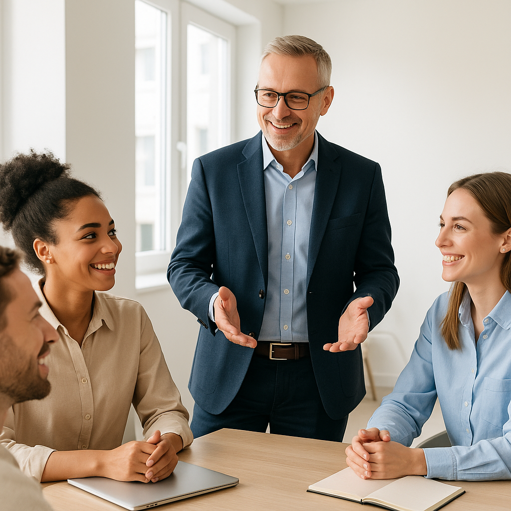 Moderne agile Führungsszene mit Teamgespräch