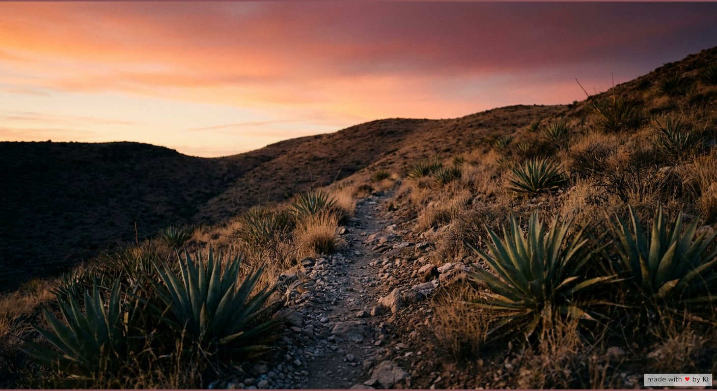 Steiniger Bergpfad im Abendlicht als Bild für Hausaufgaben im Coaching nach Erickson