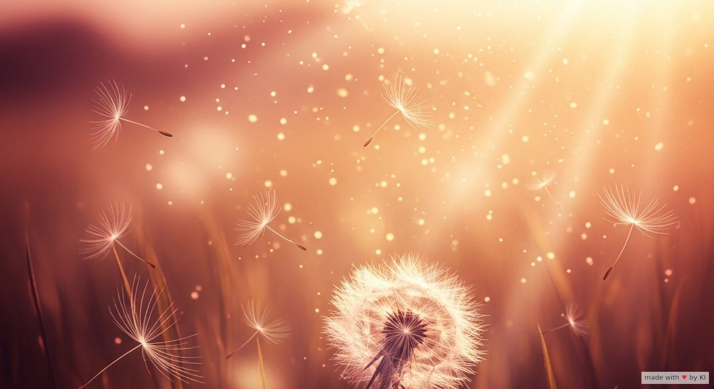 Konzept-fotografisches Header-Bild Hypnose bei Allergien - blühende Wiese mit Pollen-Licht und ruhiger Atmosphäre