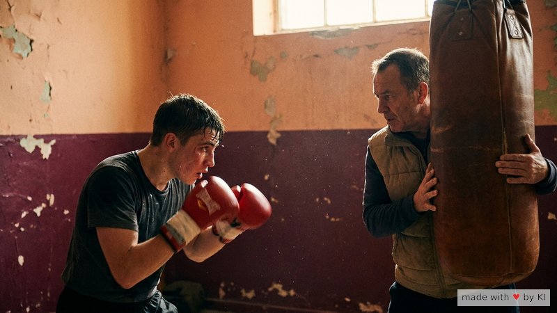 Boxer im Sparring mit dem Trainer am Sandsack, fokussierter Blick - Active-Alert-Hypnose im Bewegungsablauf