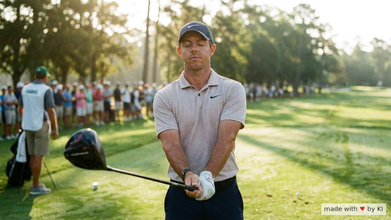 Golfspieler vor dem Abschlag, ruhiger Blick auf den Ball - mentale Vorbereitung wie bei Tiger Woods und Jack Nicklaus