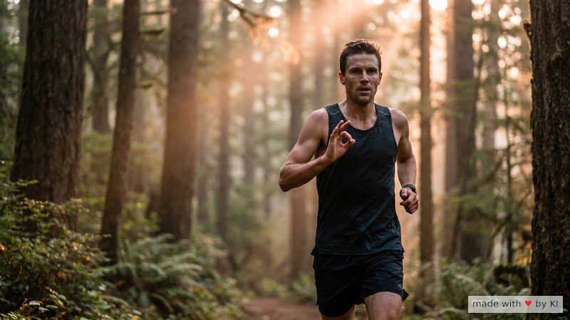 Marathonläufer beim Anker setzen mit Daumen und Zeigefinger während des Laufs - 8 hypnotische Prinzipien im Sport