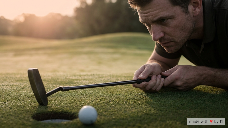 Golfer beim Putt mit fokussiertem Blick auf das Loch - Yips als klassisches Sport-Hypnose-Thema