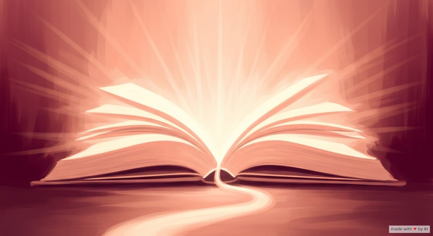 Behutsam aufgeschlagenes Buch mit warmem Licht, das eine Reise andeutet - Hypnose lernen für Anfänger