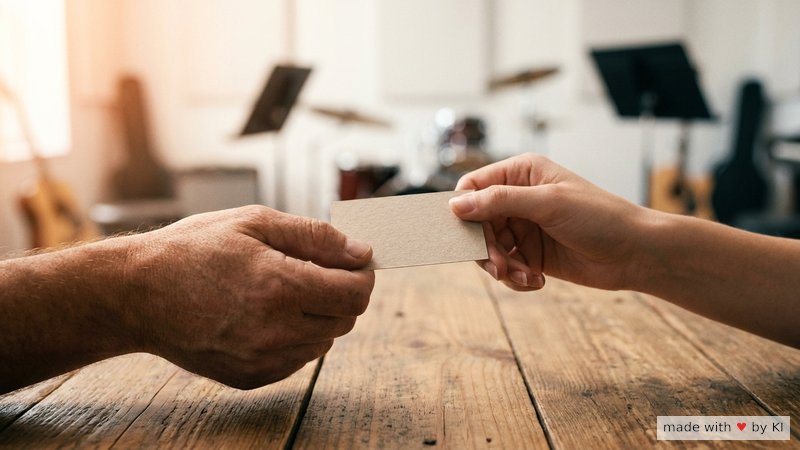 Zwei Hände tauschen eine Visitenkarte aus, im Hintergrund unscharf ein Praxisraum - die Tätigkeit hinter dem Etikett entscheidet juristisch