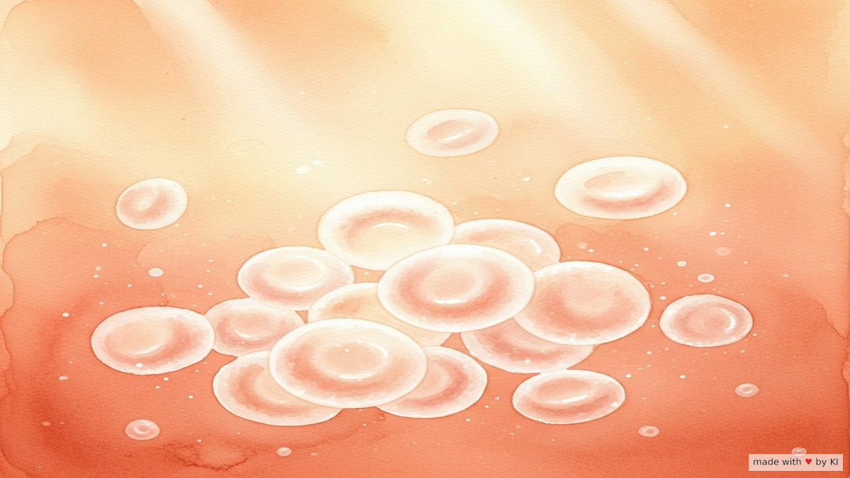 Abstrakte Darstellung von Immunzellen, warm peach, ruhige Atmosphäre