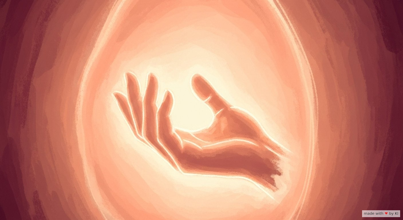 Eine Hand in warmem Lichtkokon, Schmerz löst sich auf - hypnotische Anästhesie