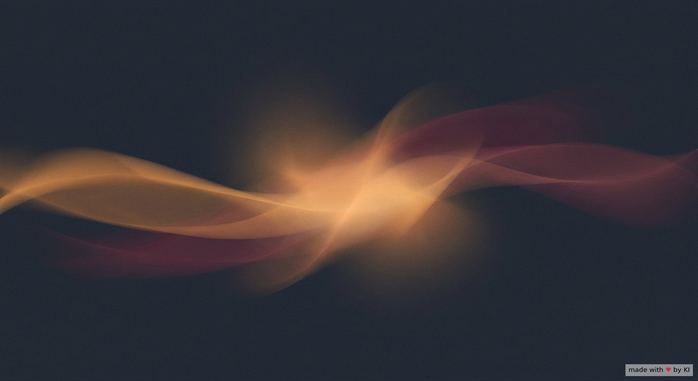 Abstrakte Darstellung zweier warmer Lichtwellen, die sich in der Mitte überlagern und dort heller werden