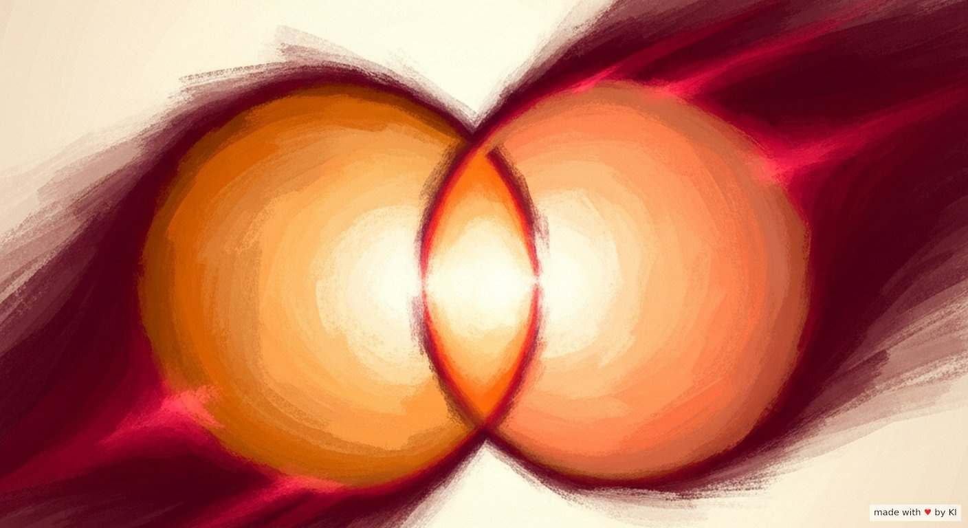 Zwei warme Lichtkreise, die sich ineinander verschieben — Symbol für Rapport zwischen zwei Menschen