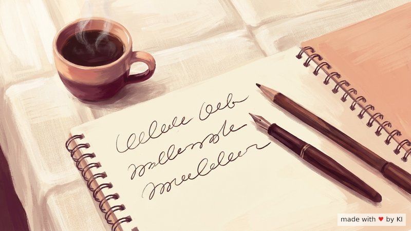 Notizbuch mit drei handgeschriebenen Einträgen am Morgen, Kaffeetasse daneben