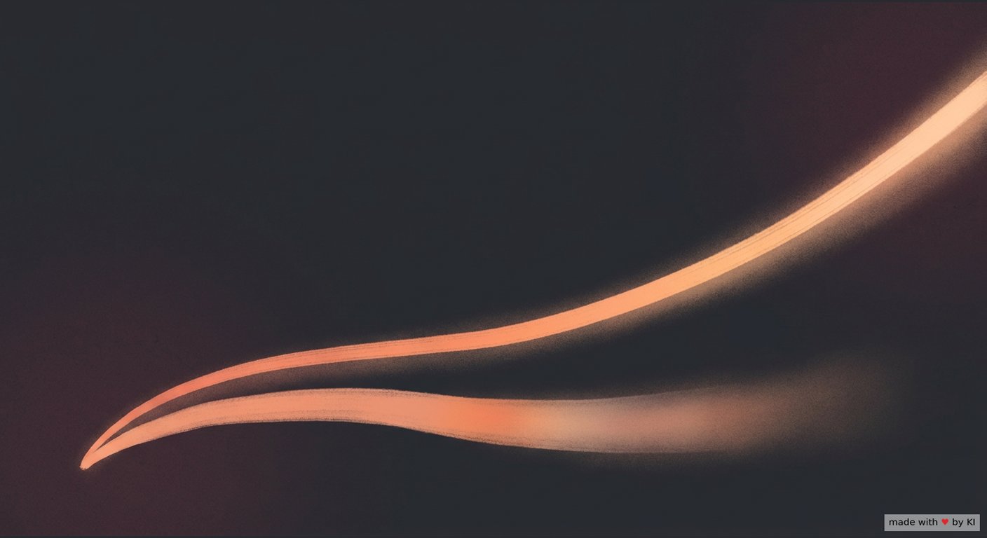 Zwei warme Lichtlinien auf dunklem Grund, die untere flacht ab, die obere steigt weiter an