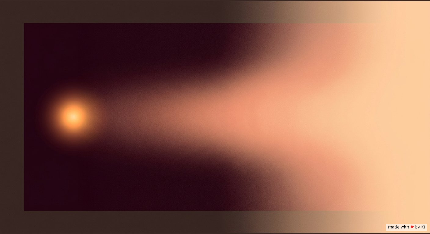 Ein kleines warmes Lichtfeld am Beginn einer langen dunklen Fläche, das nach rechts hin alles aufhellt