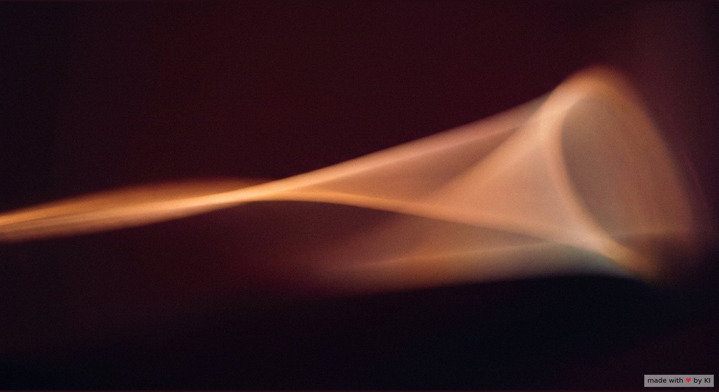 Abstrakte warme Lichtspur, die sich nach rechts weit auffächert und dabei am unteren Rand fast verschwindet