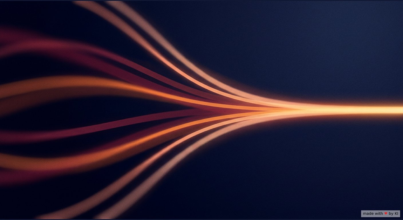 Abstrakte Darstellung mehrerer gebündelter Lichtlinien, die sich zu einer einzigen klaren Bahn verdichten