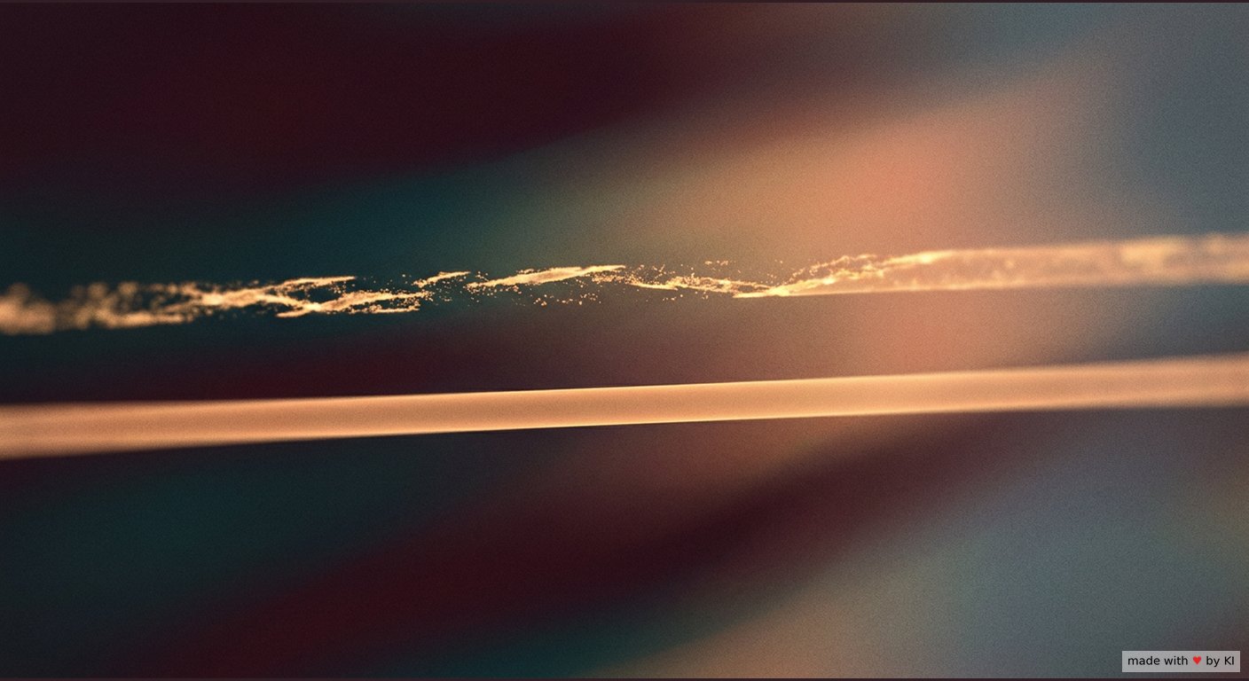 Abstrakte warme Lichtbahnen, von denen eine ruhig und gerade durch eine dunkle Fläche läuft