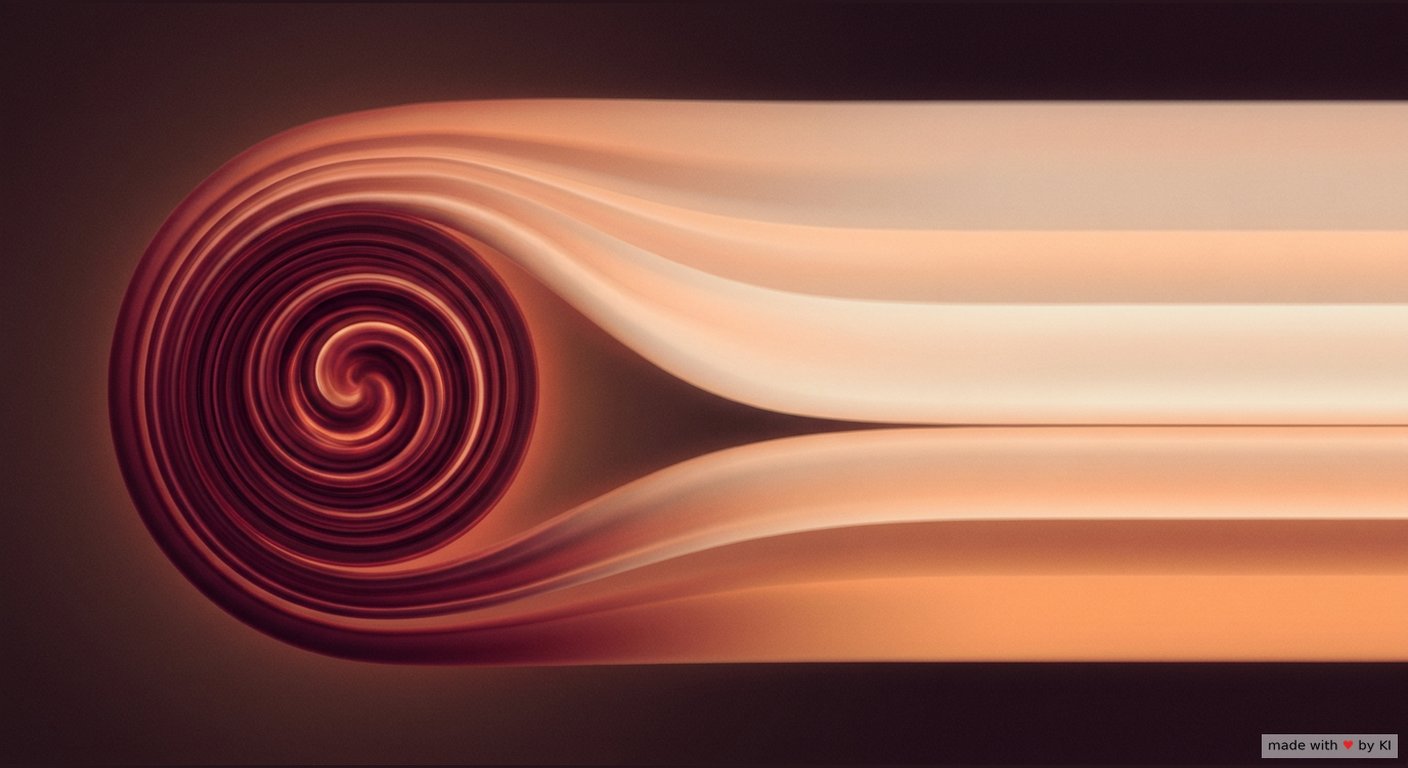 Abstrakte warme Lichtform, in der sich eine enge Spirale nach außen hin öffnet und ruhiger wird