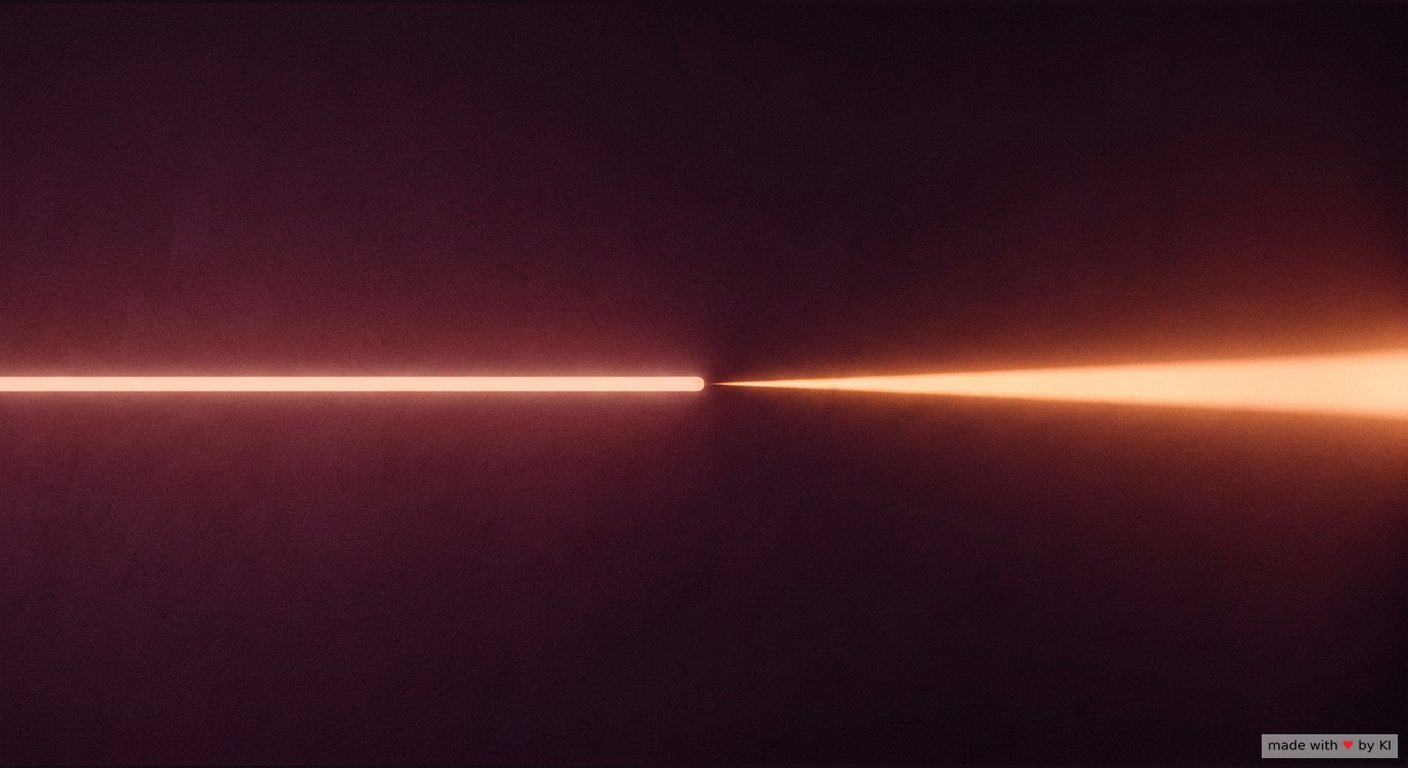 Abstrakte warme Lichtform, in der eine zweite Linie nach dem Ende der ersten weiterläuft und heller wird