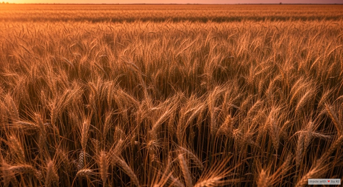 Kornfeld mit Ähren in verschiedenen Höhen, sanft vom Wind bewegt - Symbol für Varianz mit gemeinsamem Kern.