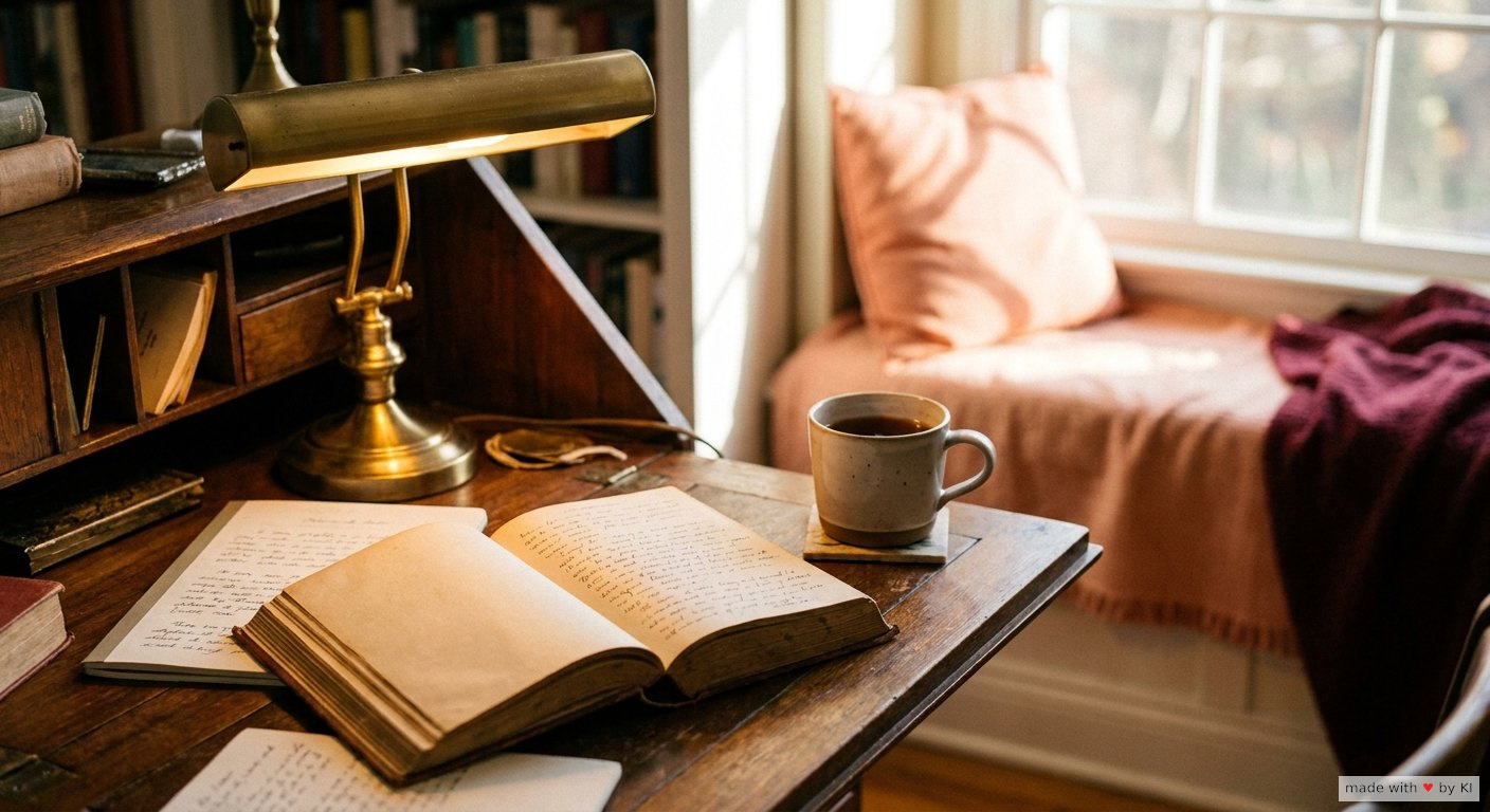Aufgeschlagenes Buch mit Erickson-Lehrszenen auf einem warmen Holztisch
