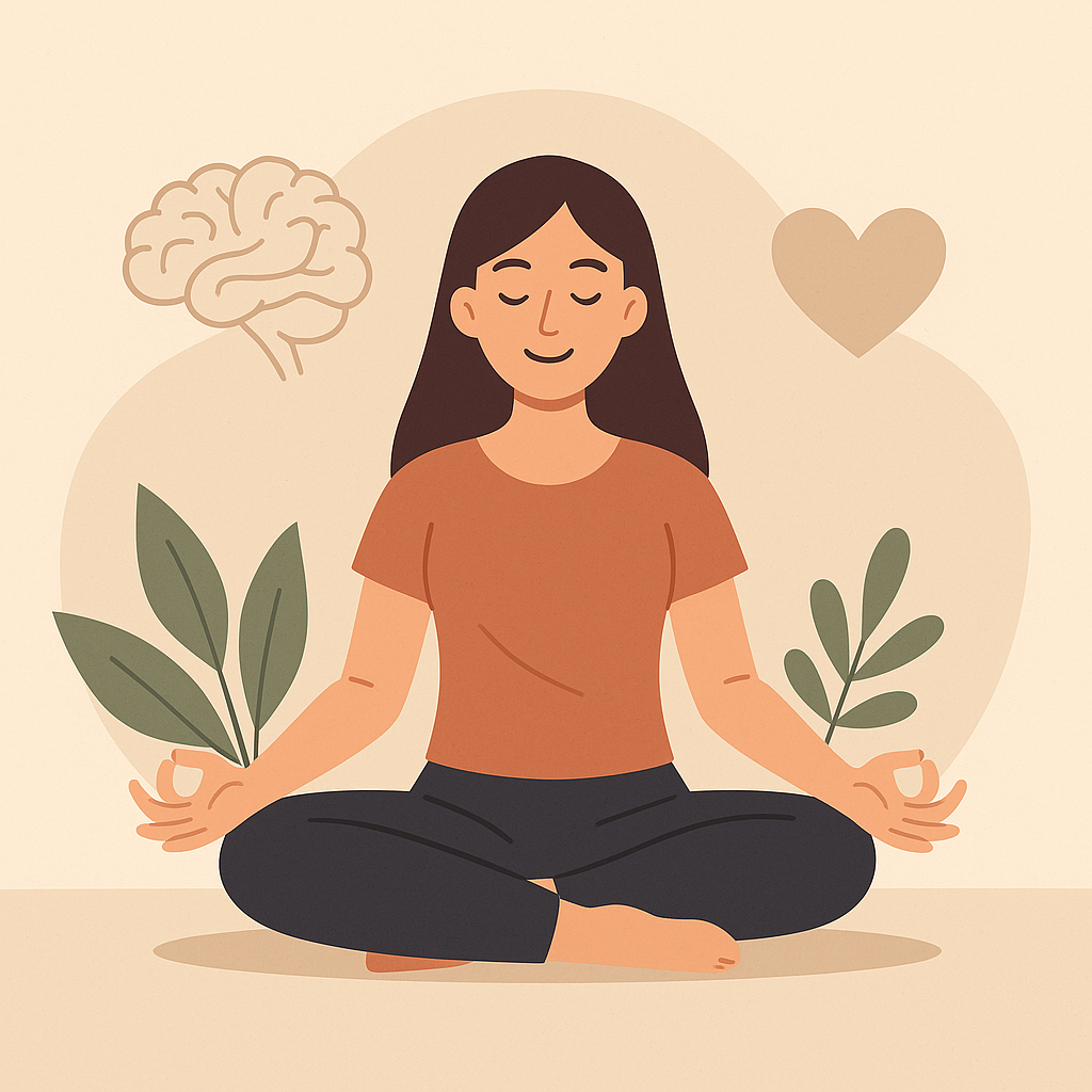 Illustration einer Frau mit ruhigem Ausdruck, symbolisiert mentale Stärke durch Affirmationen